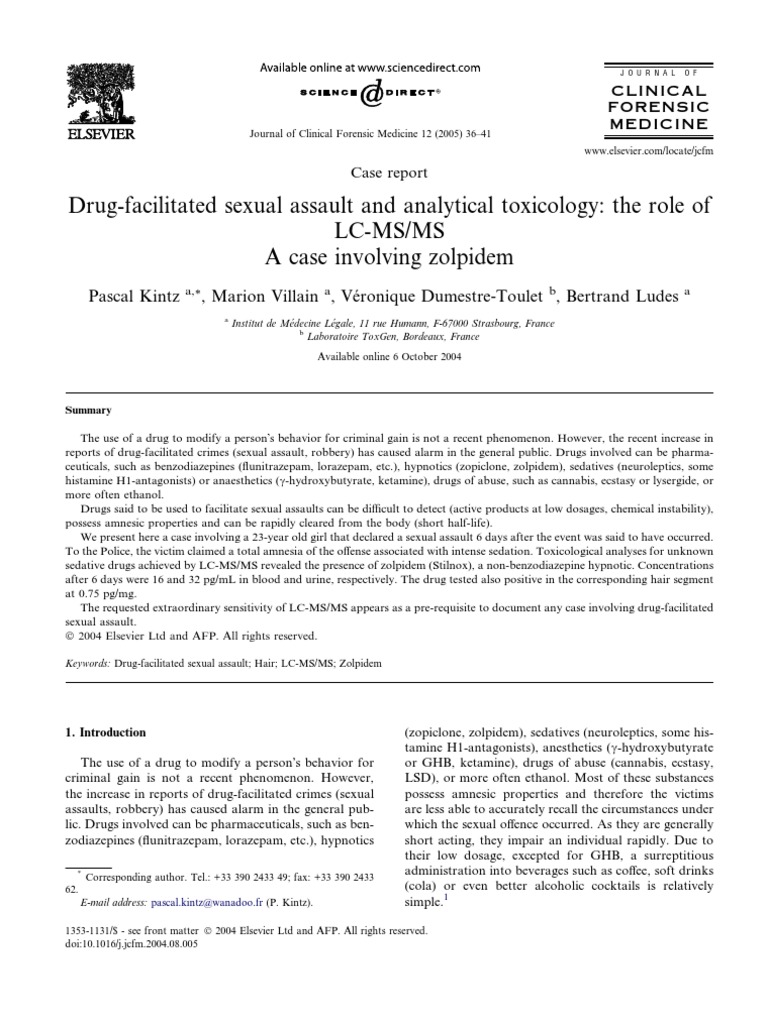 Drug-Facilitated Sexual Assault and Analytical Toxicology: The Role of ...