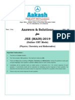 Answers & Solutions: For For For For For JEE (MAIN) - 2019
