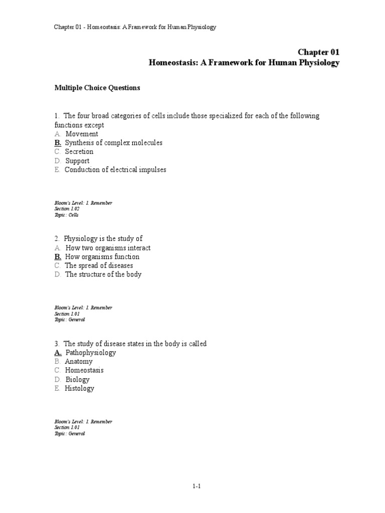 Homeostasis A Framework For Human Physiology Multiple Choice