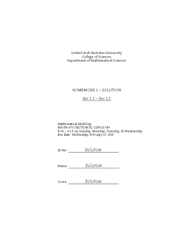 Homework 1 Solutions: Mathematical Modeling | PDF | Maxima And Minima ...