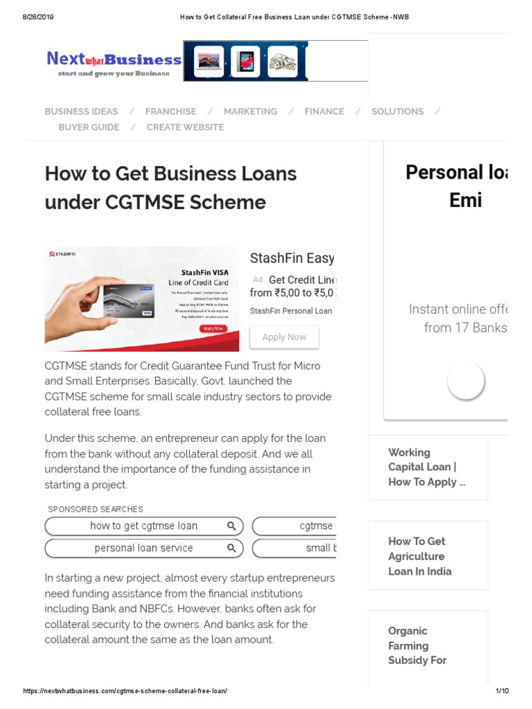 How To Get Collateral Free Business Loan Under Cgtmse Scheme Pdf