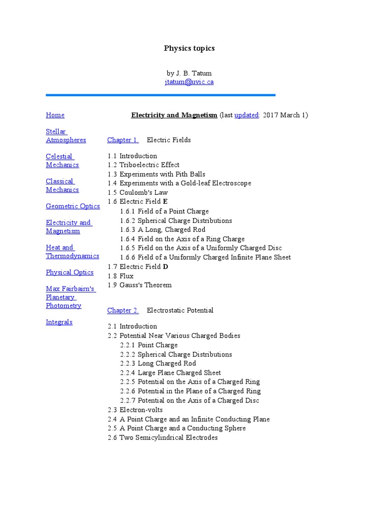 Jtatum@uvic - Ca: Physics Topics | PDF | Inductance | Magnetic Field