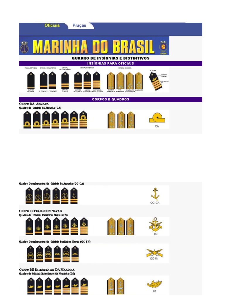 Quadro de Insígnias e Distintivos para Oficiais Da Marinha Do Brasil | PDF