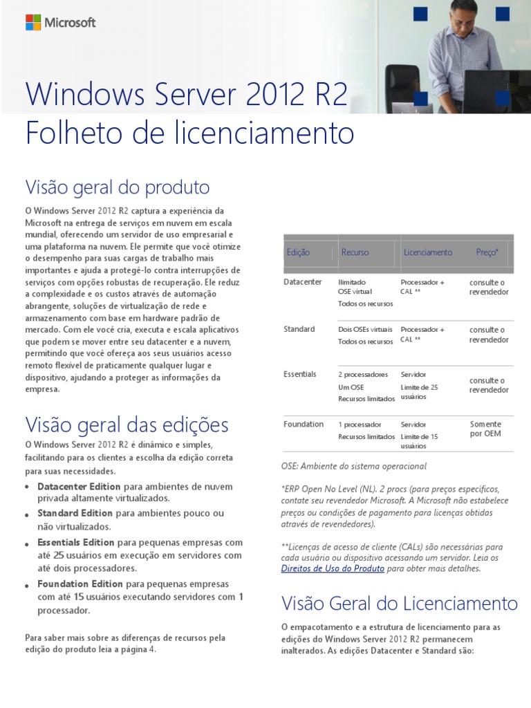 Windows Server 2012 R2 Licensing Datasheet PT-BR PDF | PDF | Computação ...
