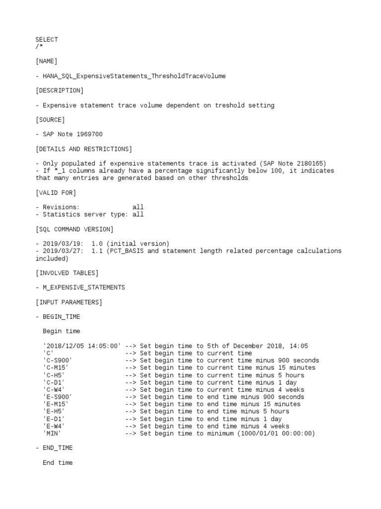 HANA SQL ExpensiveStatements ThresholdTraceVolume | PDF | Software ...