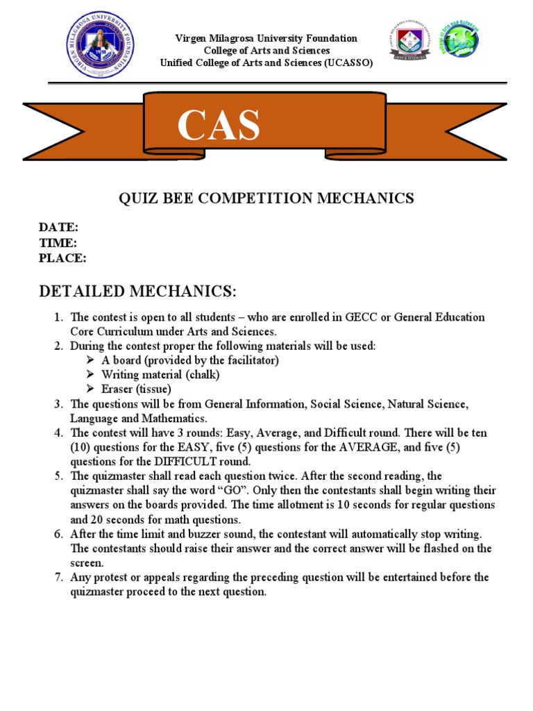 Mechanics For Quiz Bee Competition | PDF | Learning | Cognition