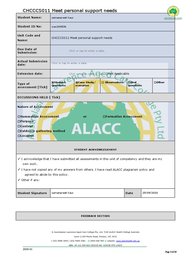 CHCCCS011 Meet Personal Support Needs | PDF | Hygiene | Oral Hygiene