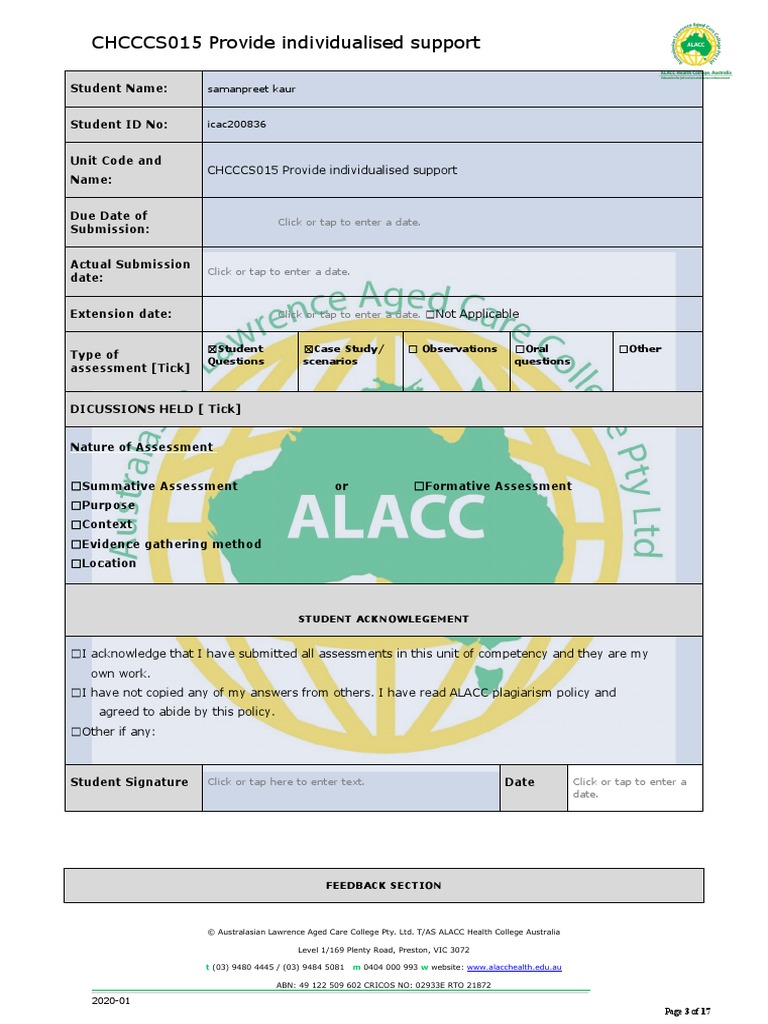 CHCCCS015 Provide Individual Support | PDF | Caregiver | Elderly Care