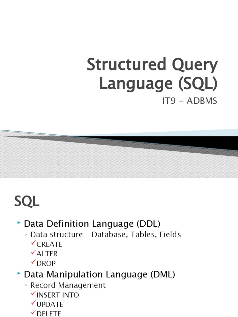 Structured Query Language (SQL) : It9 - Adbms | PDF