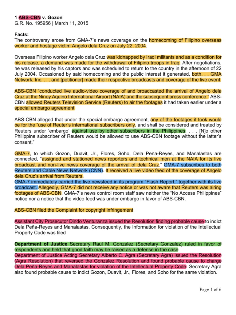 ABSCBN Corporation vs. Gozon Case Digest PDF Fair Use Copyright