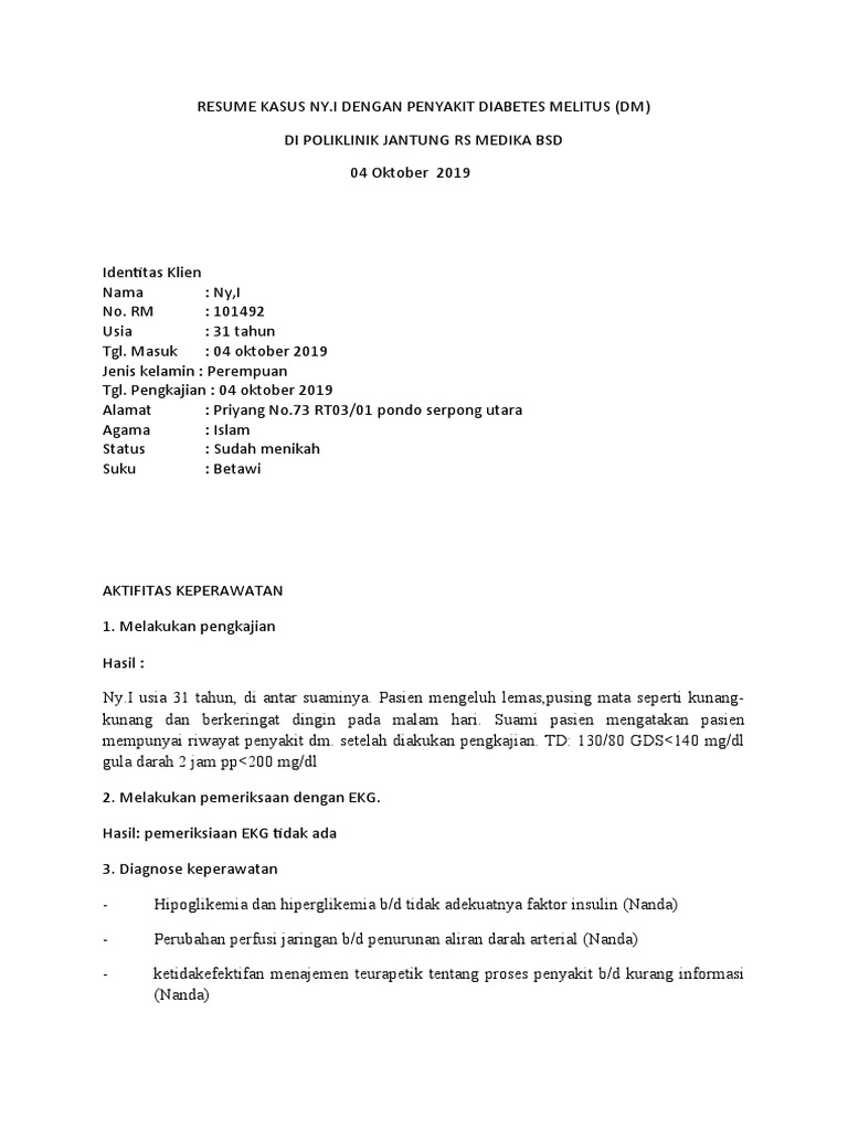 Kasus Diabetes Melitus Ny.I di RS Medika | PDF