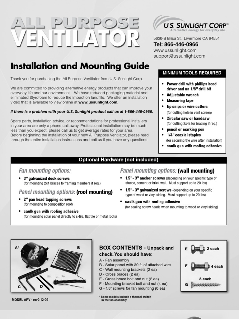 All Purpose Ventilator Installation Guide | PDF | Roof | Screw