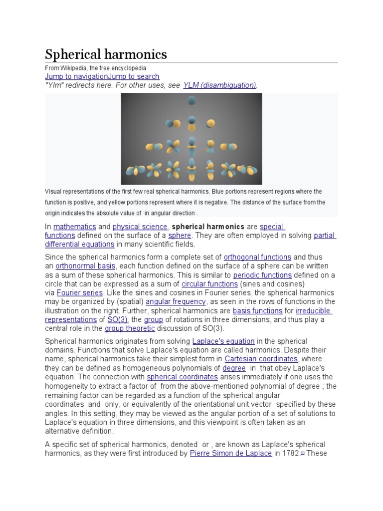 Spherical Harmonics "Ylm" Redirects Here. For Other Uses, See PDF