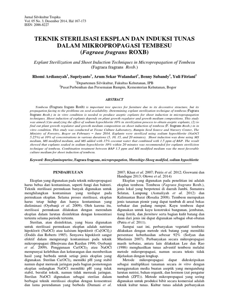 Teknik Sterilisasi Eksplan Dan Induksi Tunas Dalam Mikropropagasi