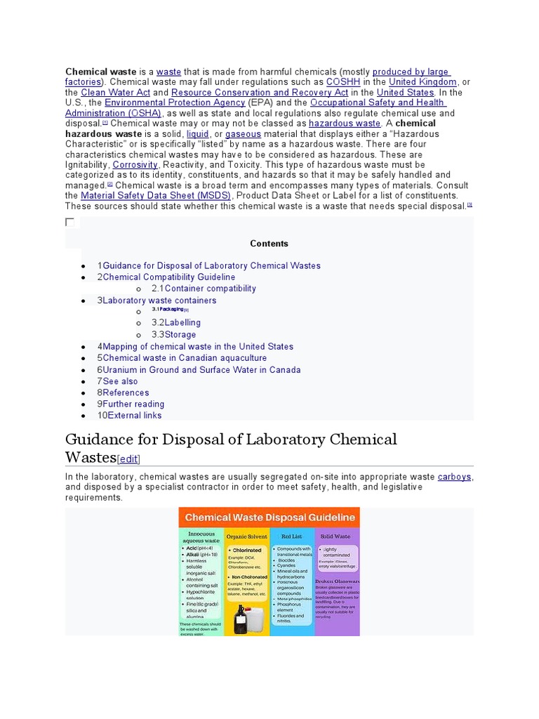 Guidance For Disposal of Laboratory Chemical Wastes Chemical Waste Is