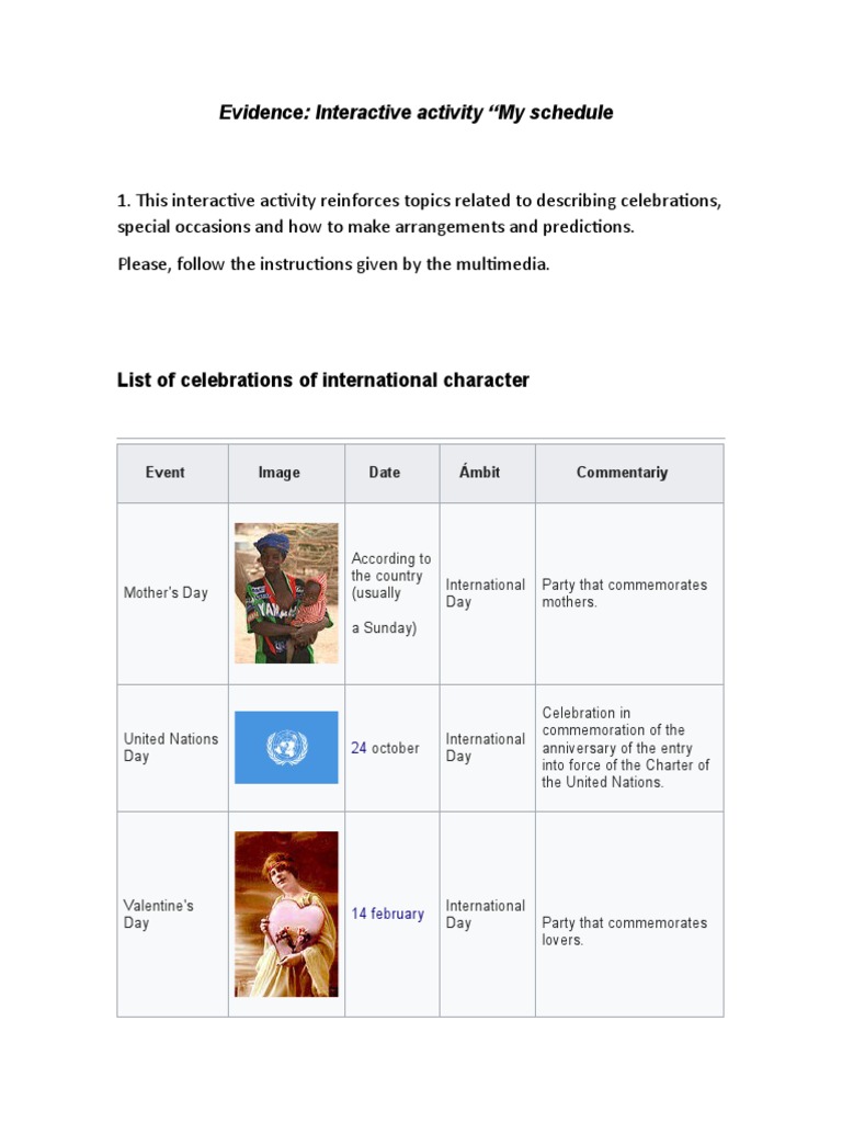 Evidence My Schedule | PDF | Observances