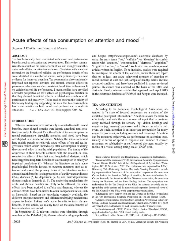 Acute Effects of Tea on Attention and Mood | PDF | Caffeine | Drink