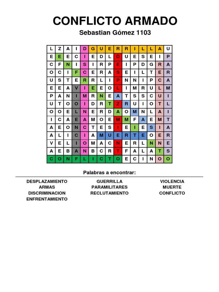 Sopa de letras: Conflictos y violencia | PDF | Artes del Lenguaje y ...