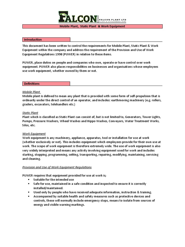 Mobile and Static Plant Training Guidelines | PDF | Diesel Engine ...