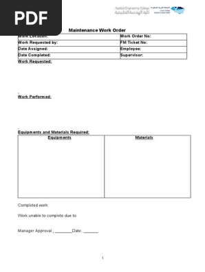 Maintenance Work order