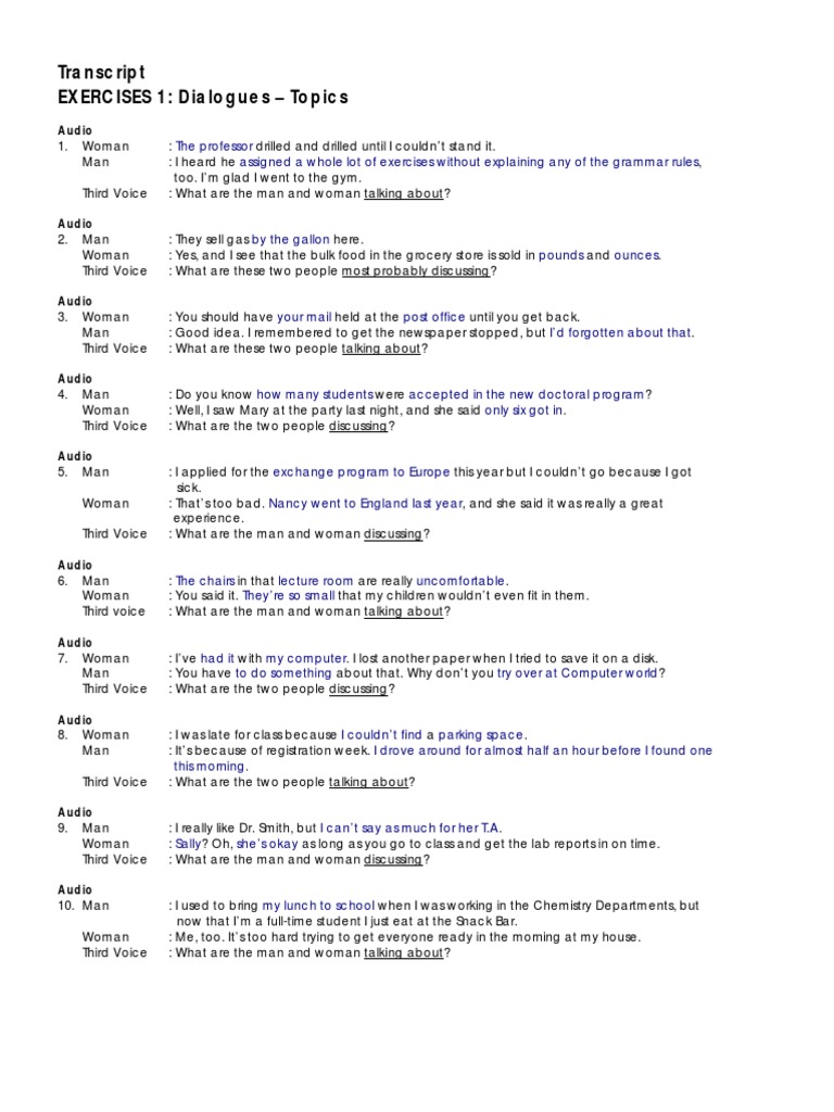 Exercise 2 Dialogues Topcis Pdf Pdf Foods