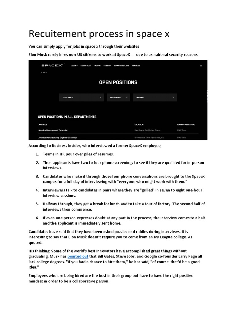 Recuitement Process in Space X | PDF | Space X | Spaceflight