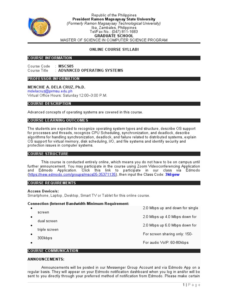 Advanced Operating Systems Syllabus | PDF | Operating System ...