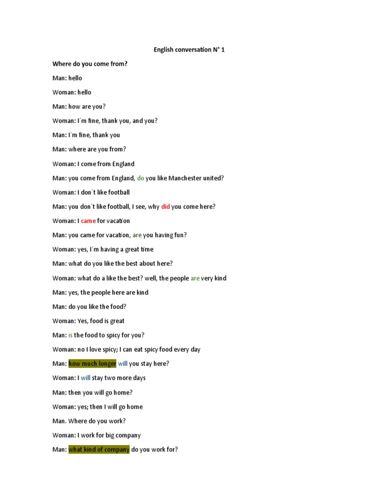 English Conversation N°1 | PDF | Language Arts & Discipline | Art