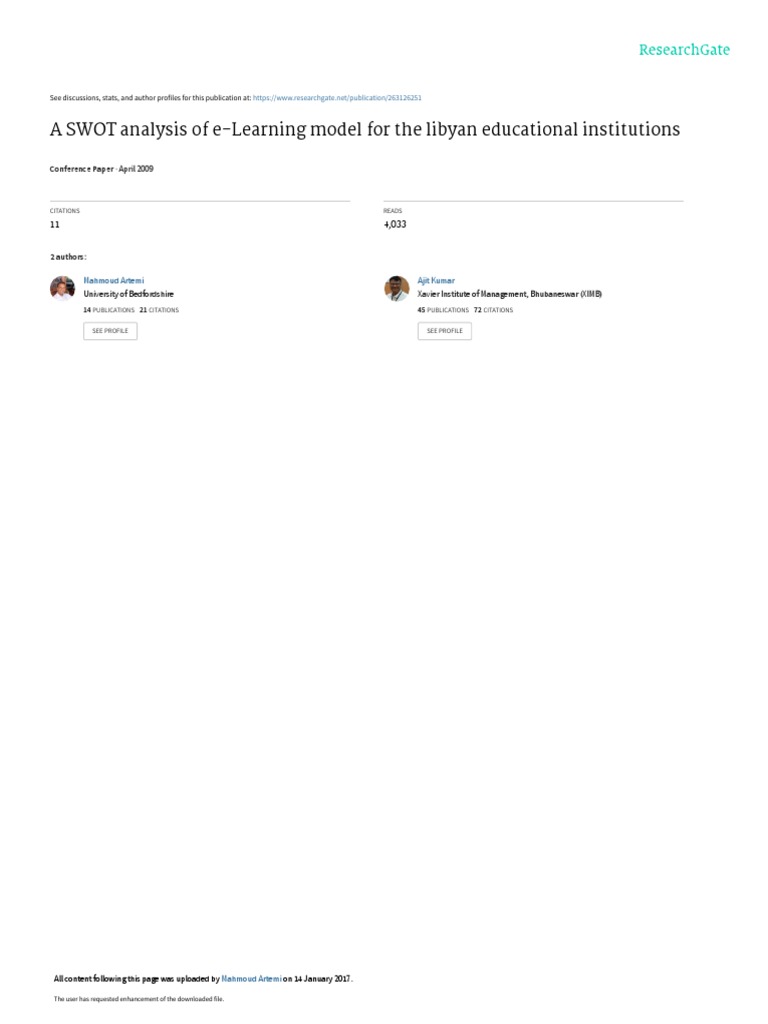 SWOT Analysis of Libyan E-Learning | PDF | Educational Technology ...