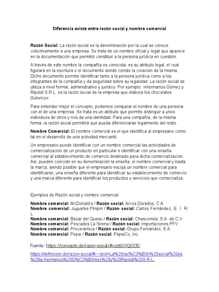 Razón Social vs Nombre Comercial | PDF