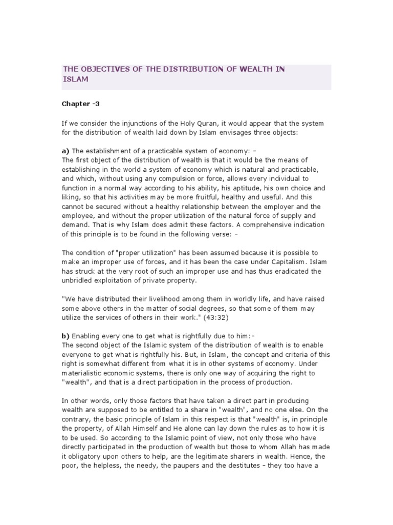The Objectives of The Distribution of Wealth in Islam: Chapter - 3 ...