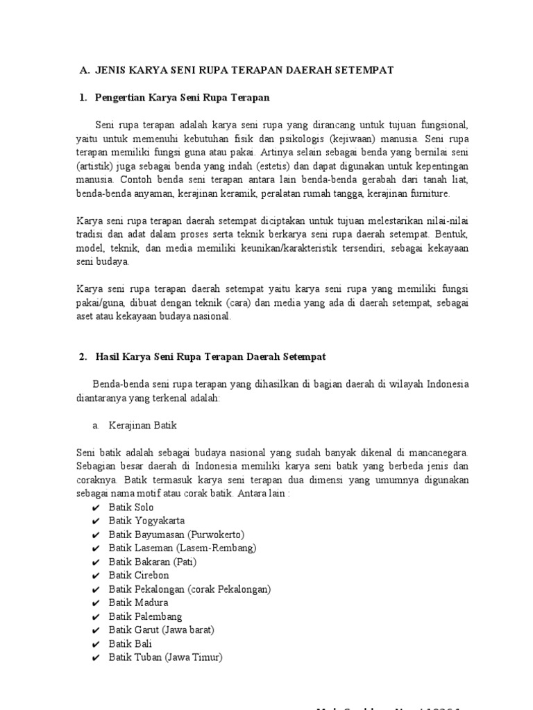 Pengertian Karya Seni Rupa Terapan