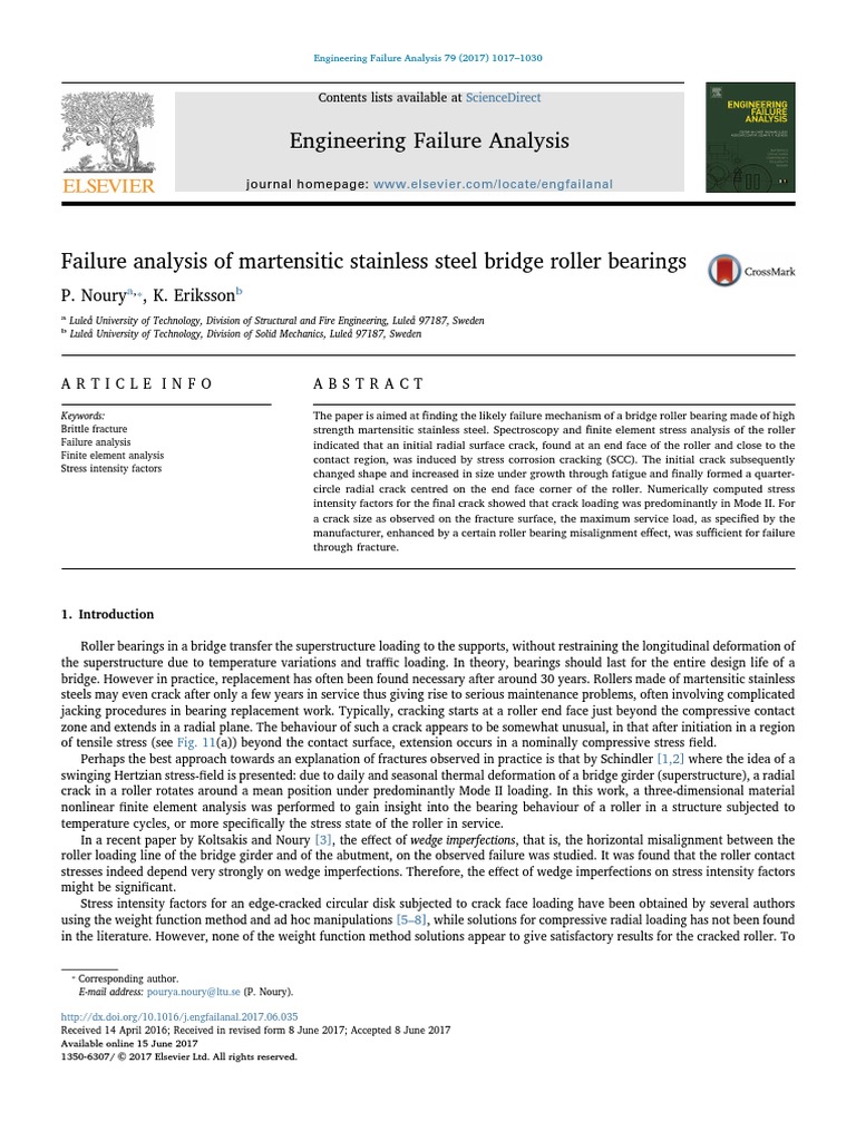 Failure Analysis of Martensitic Stainless Steel Bridge Roller Bearings ...