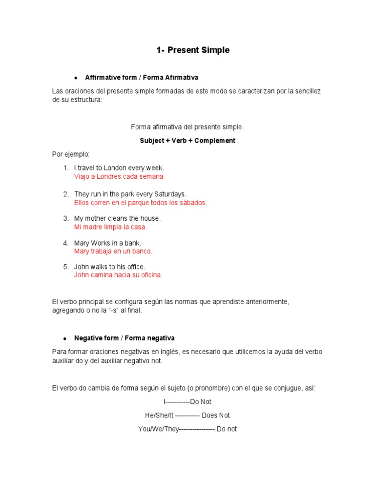Estructura del Presente Simple en Inglés | PDF | Verbo | Gramática