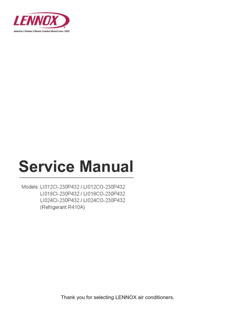 Lennox Service Manual For 23SEER Inverter CO | PDF | Air Conditioning ...