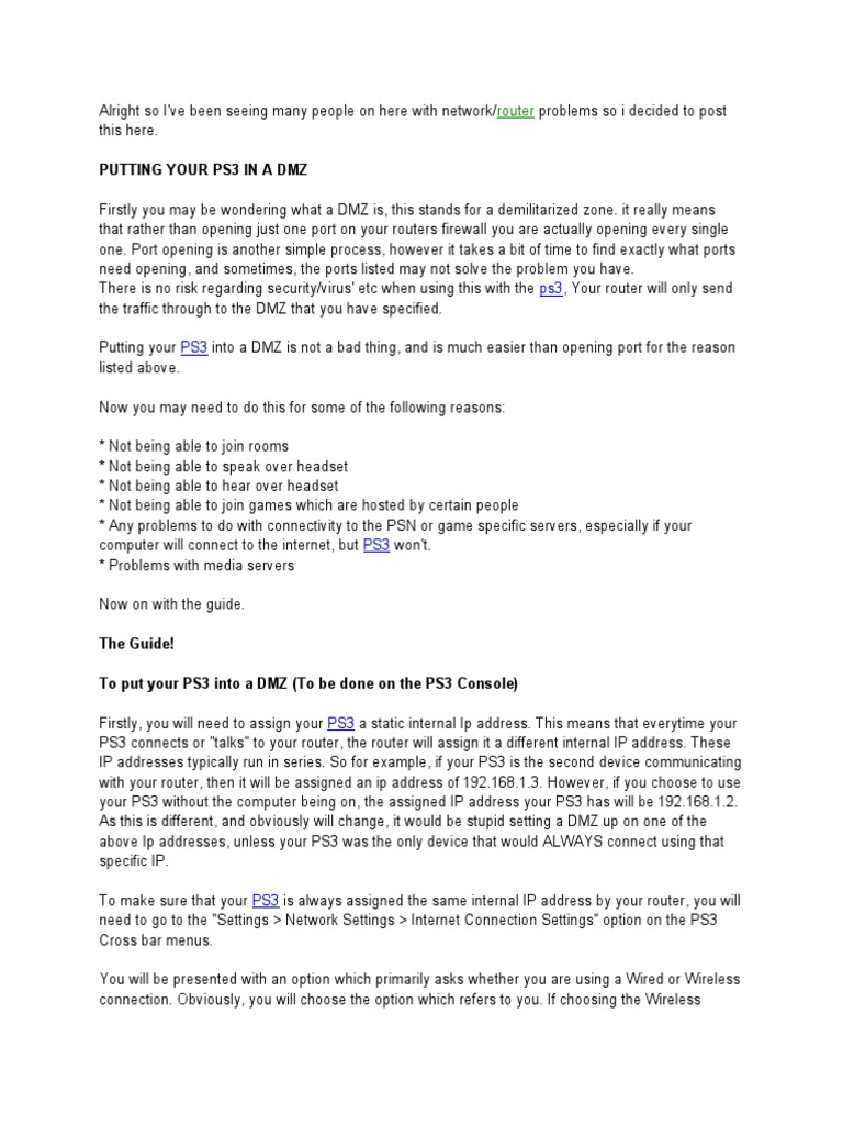 Putting Your Ps3 in A DMZ Router PDF Ip Address Router