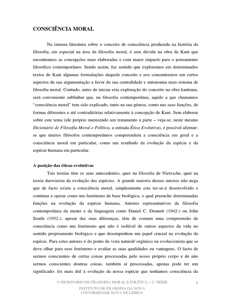 Consciência Moral: Dicionário de Filosofia Moral e Política | PDF ...