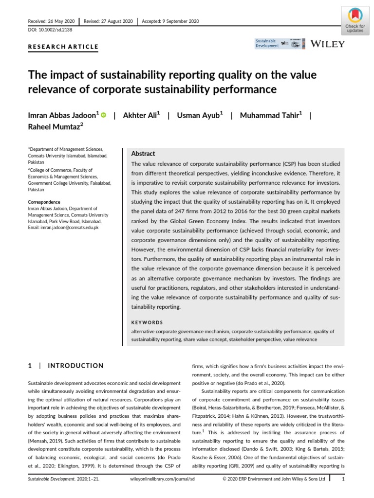 The Impact of Sustainability Reporting Quality On The Value Relevance ...