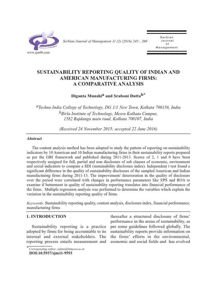 Sustainability Reporting Quality of Indian and Ame | PDF ...
