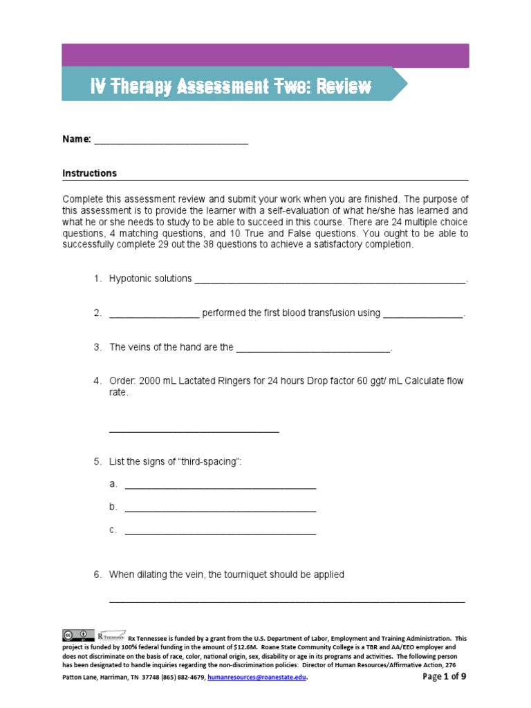 IV Therapy Assessment Review Guide | PDF | Intravenous Therapy ...