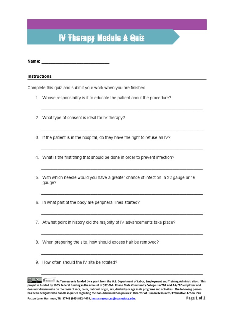 IV Therapy Module A Quiz PDF Intravenous Therapy Discrimination