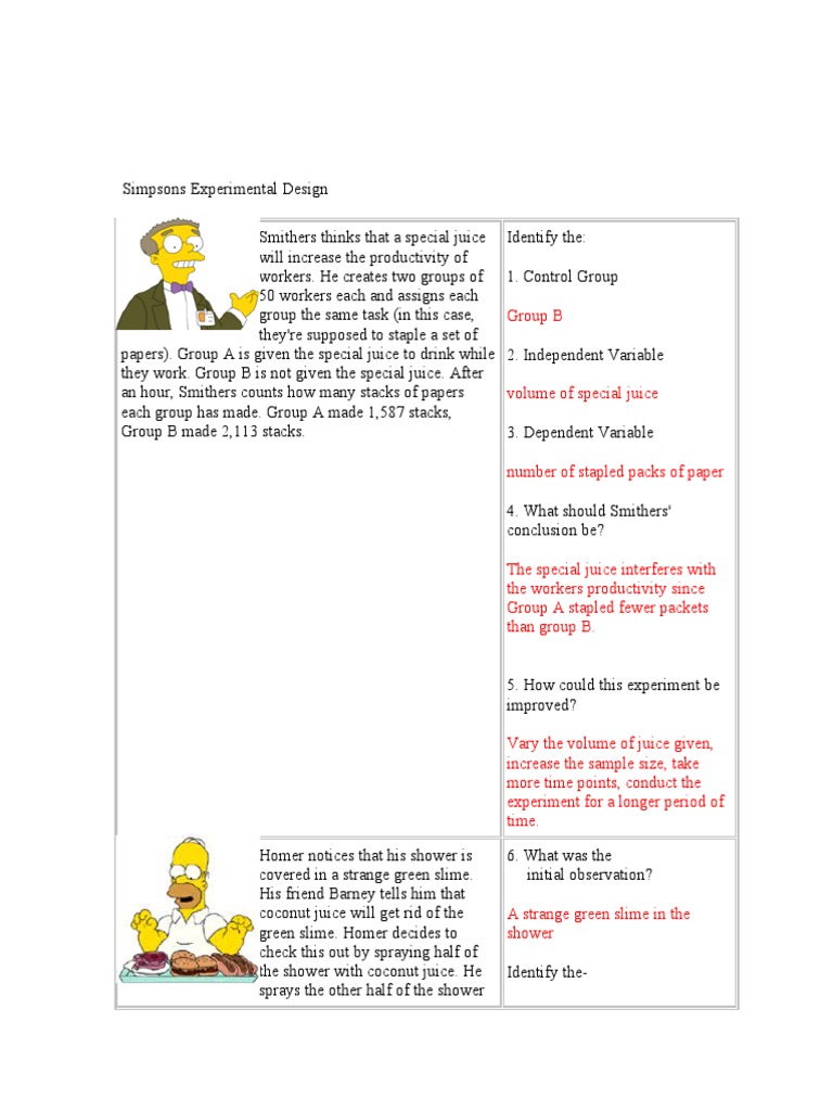 Simpsons Experimental Design Worksheet | PDF | Experiment