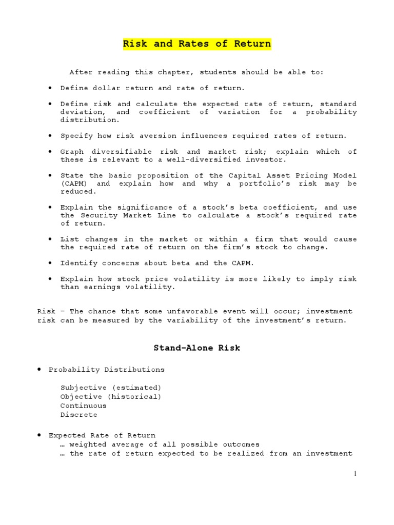 Understanding Risk and Return Metrics | PDF | Capital Asset Pricing ...
