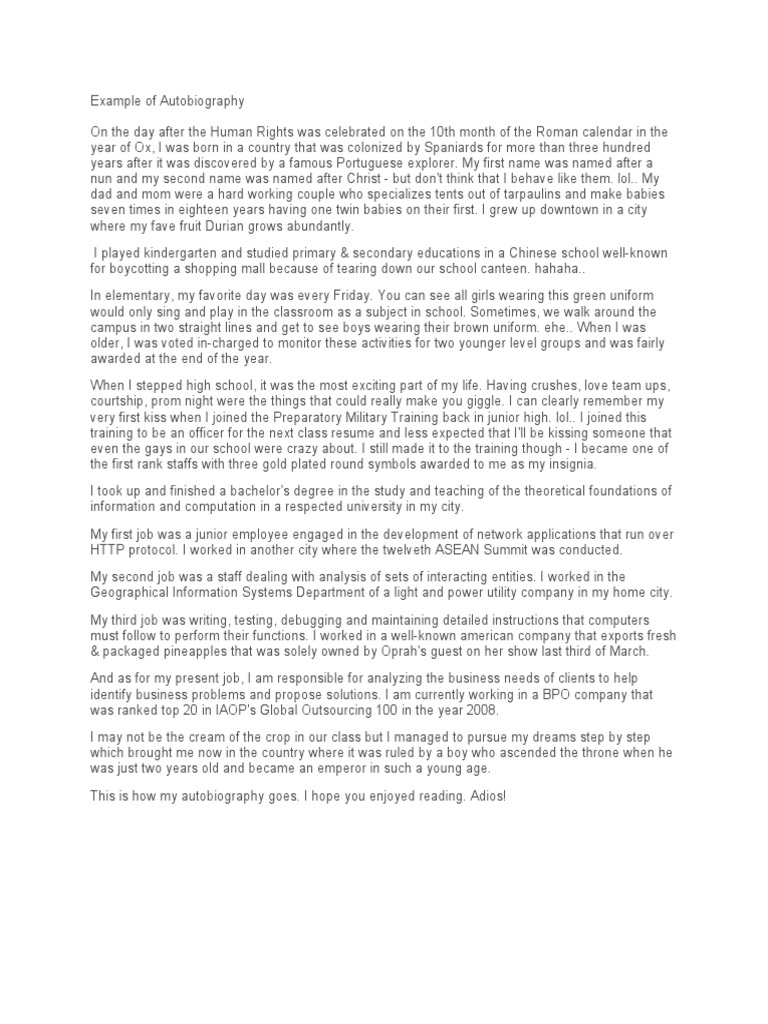 Example of Autobiography | PDF | Outsourcing | Schools