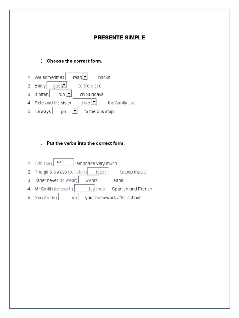 Presente Simple: Choose The Correct Form | PDF