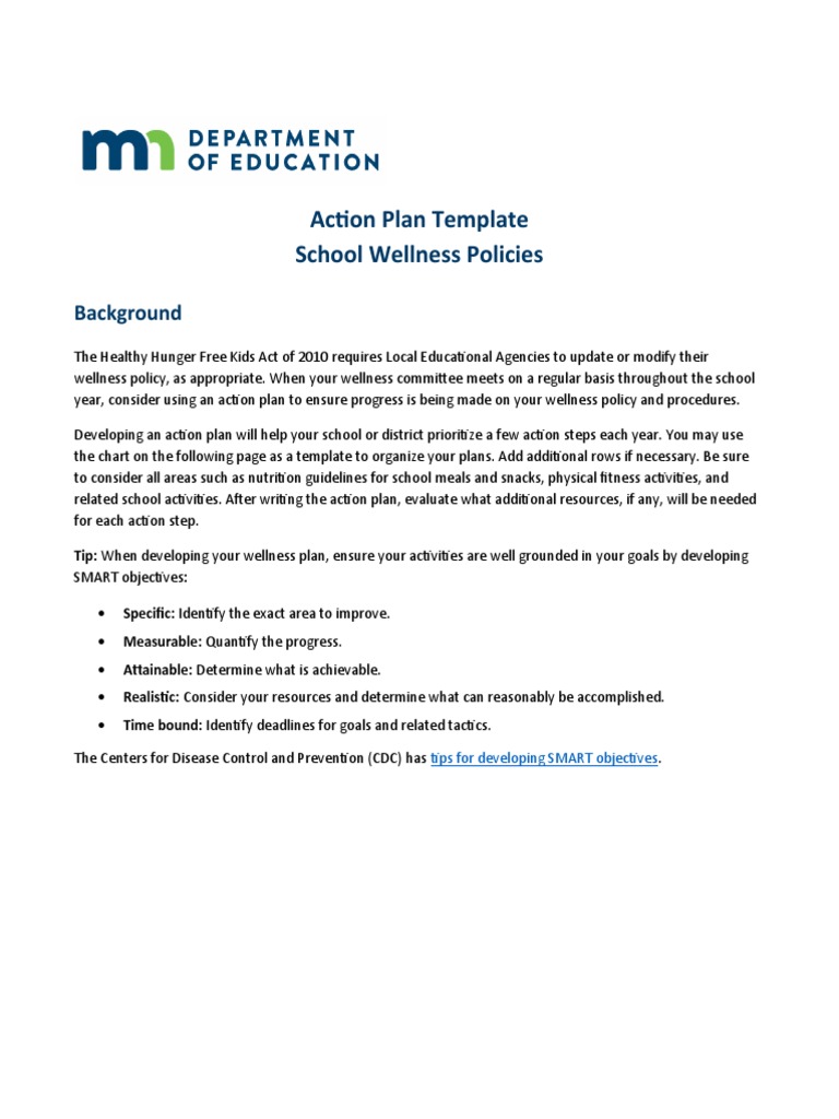 Action Plan Template School Wellness Policies: Background | PDF ...