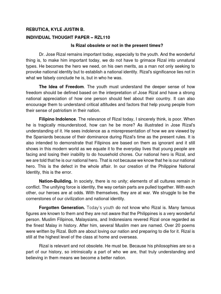 Rizal's Relevance to Today's Youth | PDF | Philippines