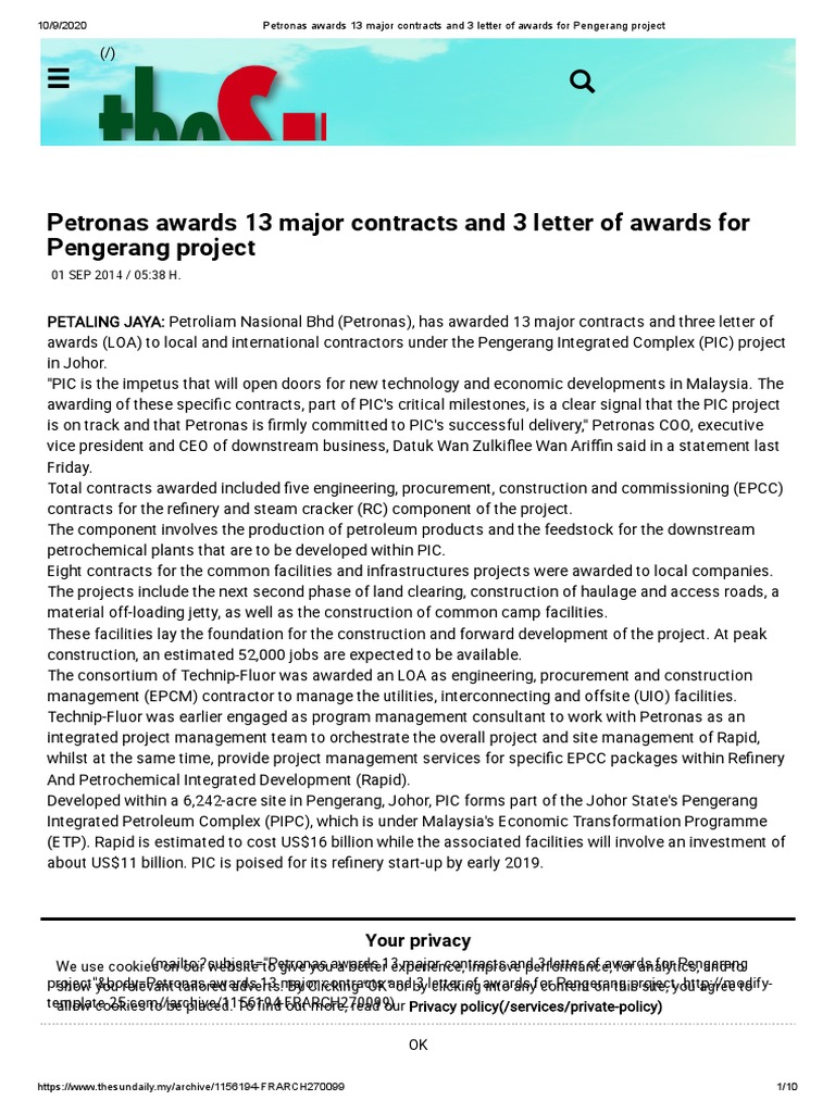 Petronas Awards 13 Contracts and 3 Letter of Awards PDF Economies