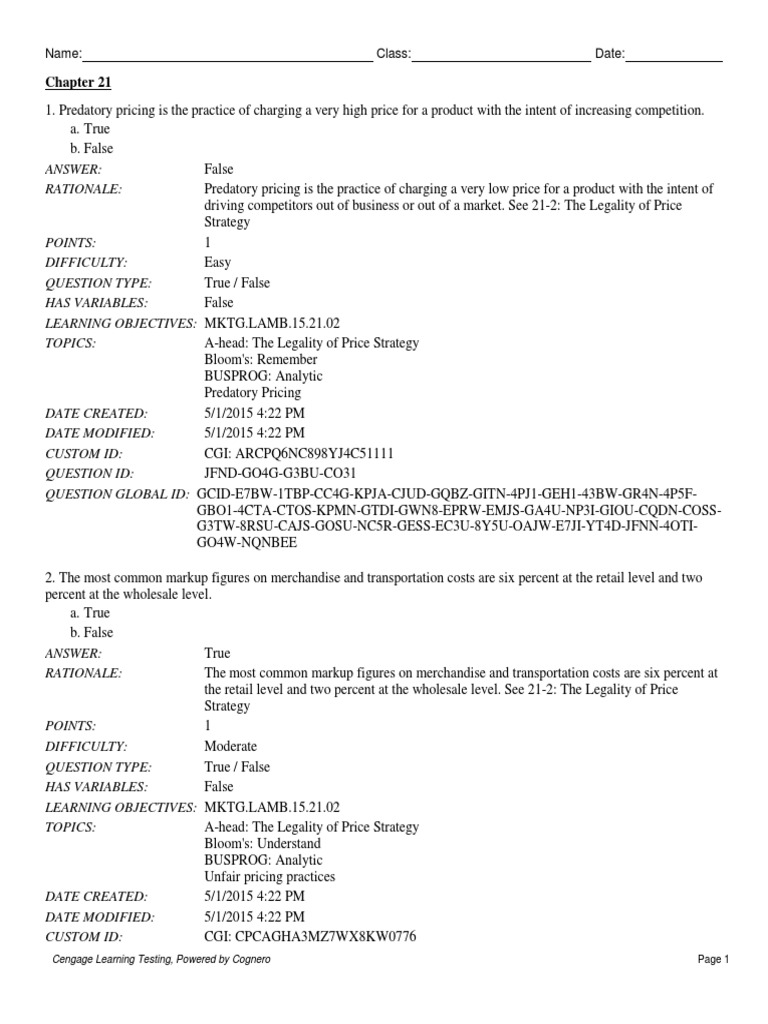 Name: Class: Date:: Cengage Learning Testing, Powered by Cognero | PDF ...