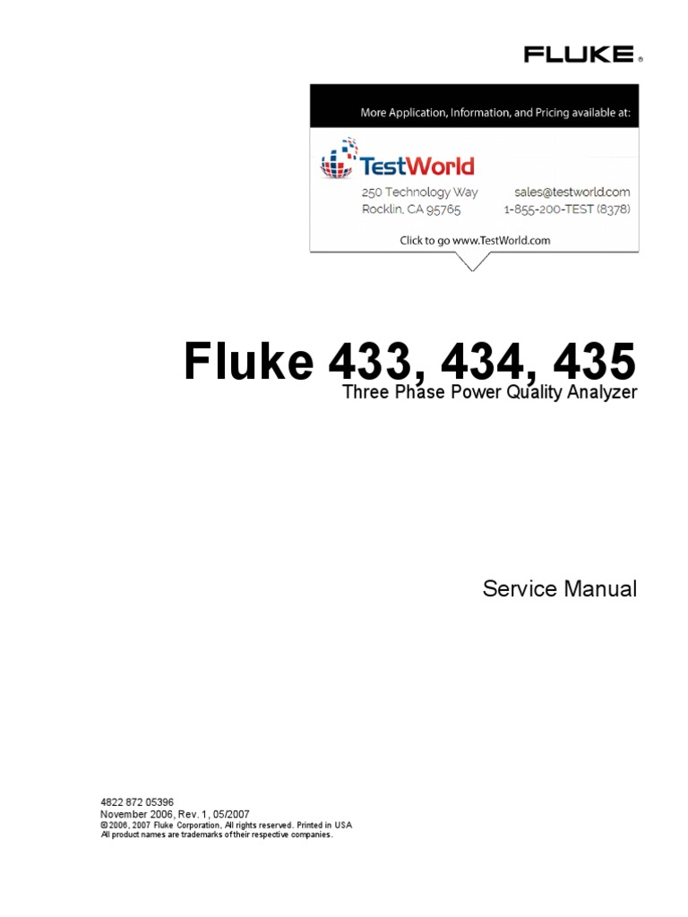Service Manual Fluke 434 435 Three Phase Power Quality Analyzer.